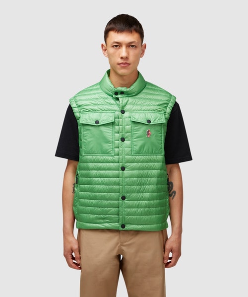 Moncler Ollon Recycled Micro Ripstop Down Vest In Green