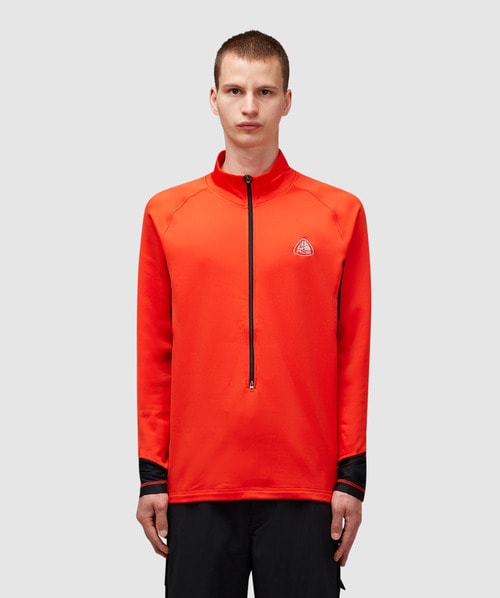 Nike Acg Oregon Series Slim-fit Mesh-trimmed Polartec® Fleece Half-zip Sweatshirt In Picante Red/black/wolf Grey