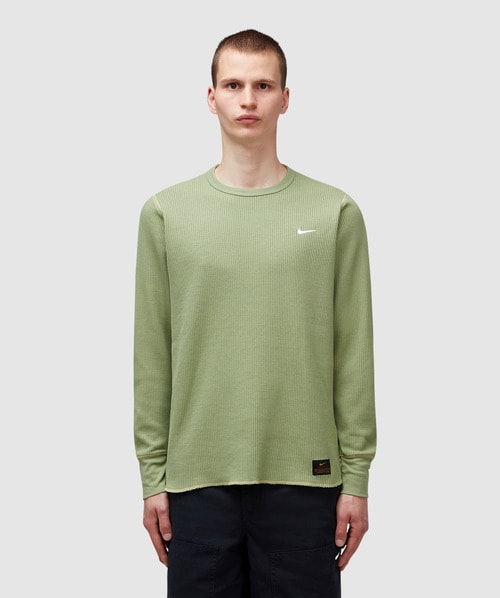 Nike Heavyweight Waffle Knit Top In Oil Green/team Gold/white