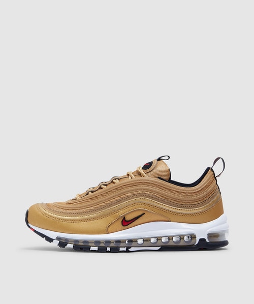 Shop Nike Womens Air Max 97 Og 'gold Bullet' Sneaker In Mtlc Gold/varsity Red-black-white