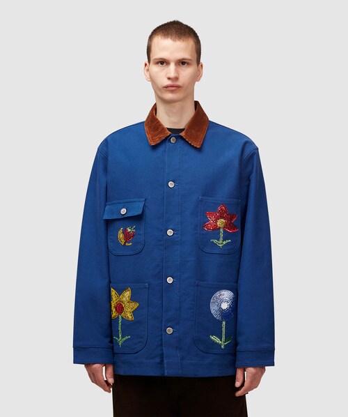 Sky High Farm Sequin-embellished Corduroy-trimmed Cotton Chore Jacket In Blue