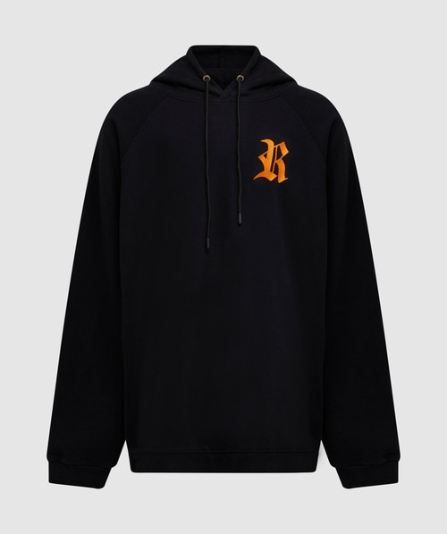 Shop Raf Simons Oversized Embroidered Hoodie In Black/orange