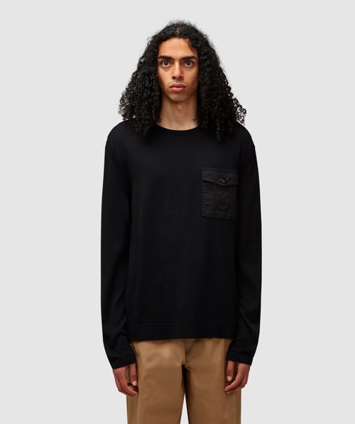 Moncler Mens Black Patch-pocket Logo-embossed Cotton-knit Jumper