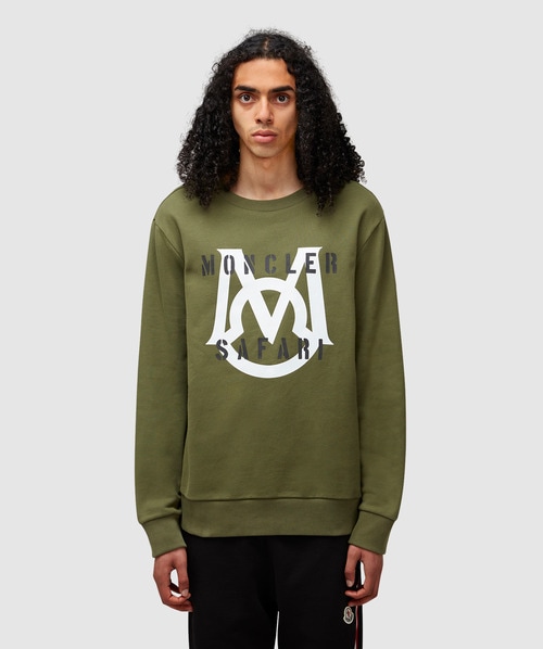 Moncler Logo-appliquéd Printed Cotton-jersey Sweatshirt In Olive