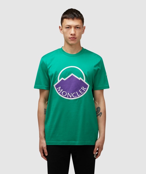 Moncler Bi-colour Mountain Logo T-shirt In Green