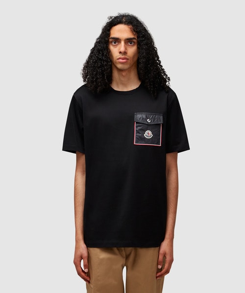 Moncler Jersey T-shirt With Nylon Pocket In Black