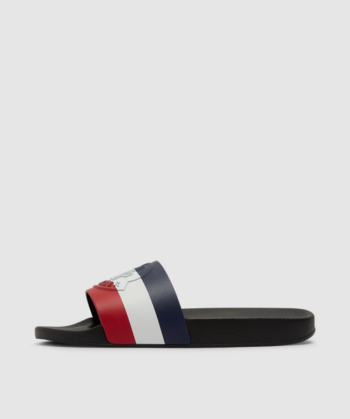 Shop Moncler Basile Stripe Slider In Black