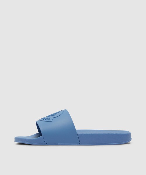 Moncler Men's Footwear Basile Blue Tonal Logo Rubber Slides In Blue