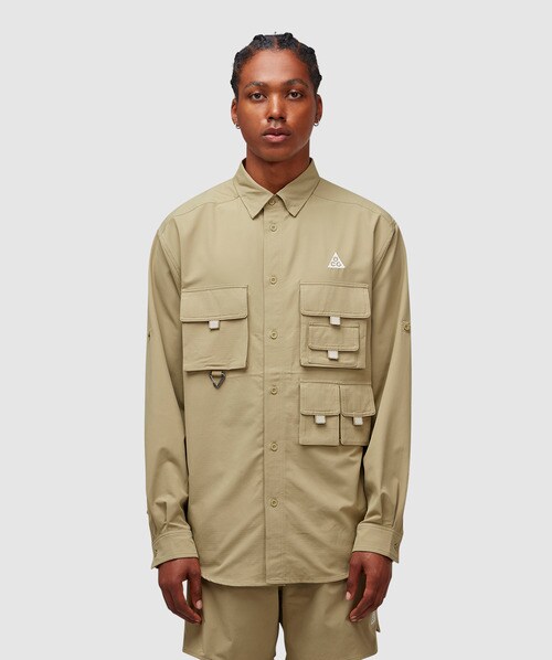 Nike Acg Dri-fit Uv Devastation Trail Button-up Shirt In Neutral Olive/(summit White)