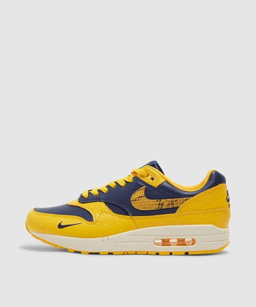 Nike Air Max 1 Snake-effect Leather Trainers In Midnight Navy/varsity Maize-natural