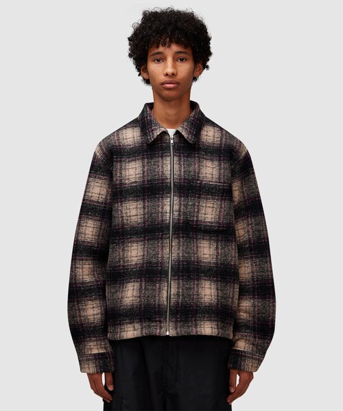 Stussy Wool Zip Plaid Shirt In Purple | ModeSens