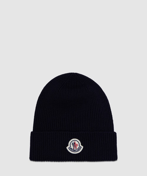 Moncler Knitted Logo Beanie In Navy