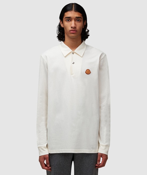 Moncler Logo Long Sleeve Polo Shirt In White