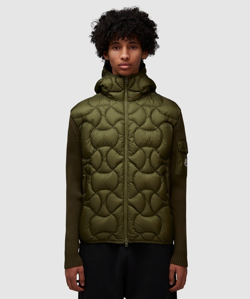 Moncler Quilted Down Cardigan In Khaki