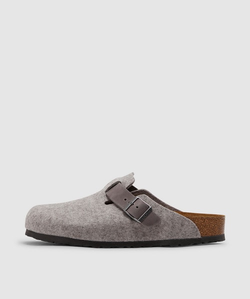 Shop Birkenstock Boston Felt Leather Sandal In Light Gray