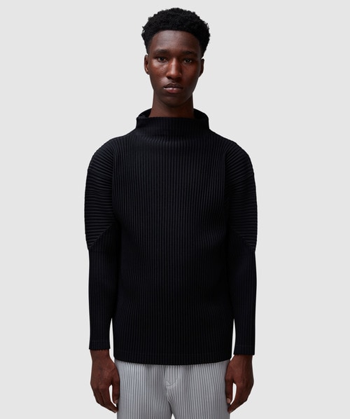 Issey Miyake Basics Pleats Roll Neck Long Sleeve T-shirt In Black