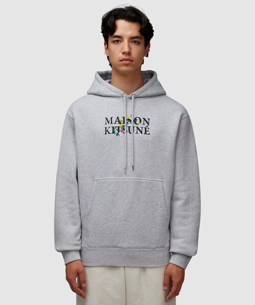 Shop Maison Kitsuné Flowers Comfort Hoodie In Light Grey Melange