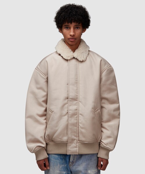 Acne Studios Omagi Faux-fur Collar Bomber Jacket In Shell Beige