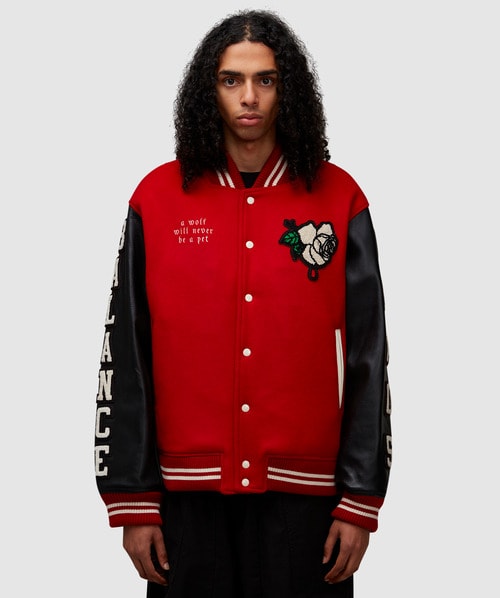 Shop Undercover Wolf Rose Varsity Jacket In Red