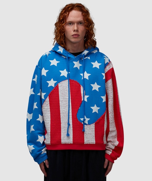 Shop Erl Stars And Stripes Swirl Hoodie In Blue