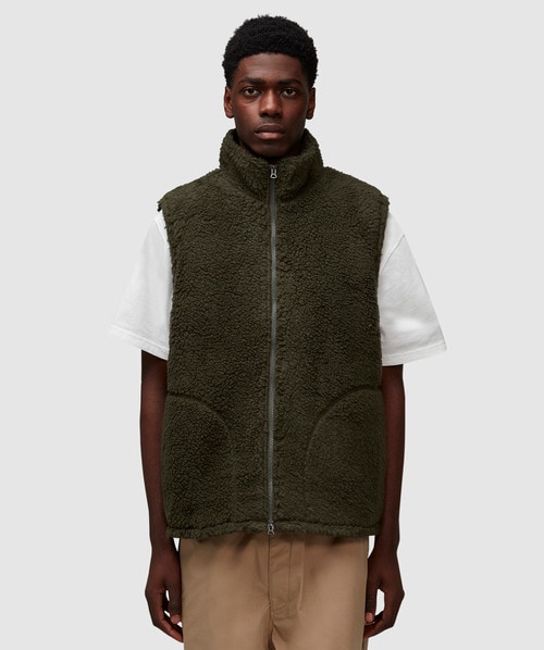 Beams Boa Fleece Gilet Vest In Forest