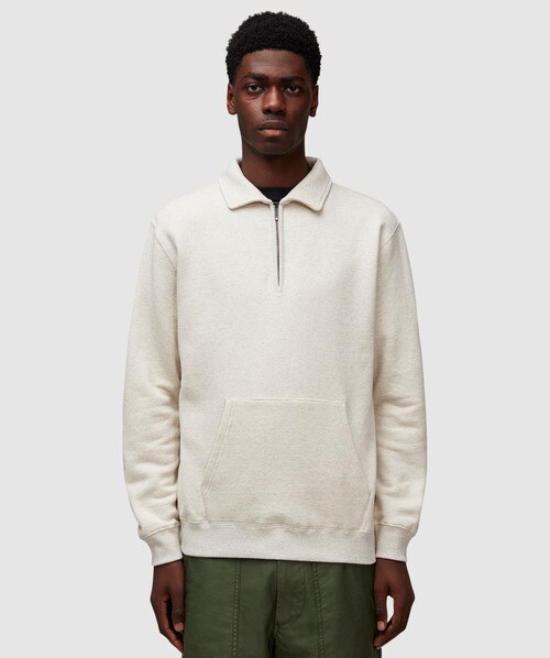 Shop Beams Half Zip Sweatshirt In Oatmeal