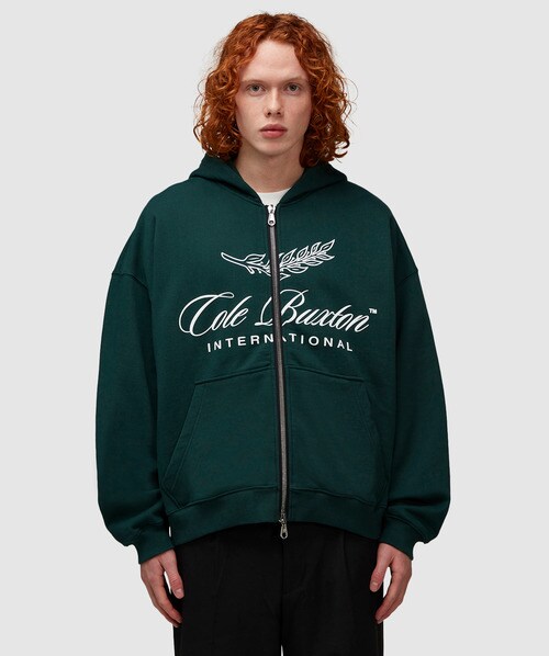 Cole Buxton International Zip Up Hoodie In Forest Green