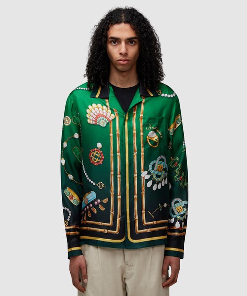 Casablanca La Boite A Bijoux Printed Silk Shirt In Green/black