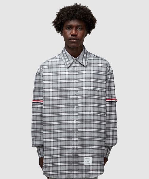 Shop Thom Browne Oversized Grosgrain Armband Shirt In Med Grey