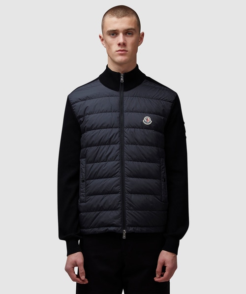Moncler Wool And Padded Nylon Cardigan In Black