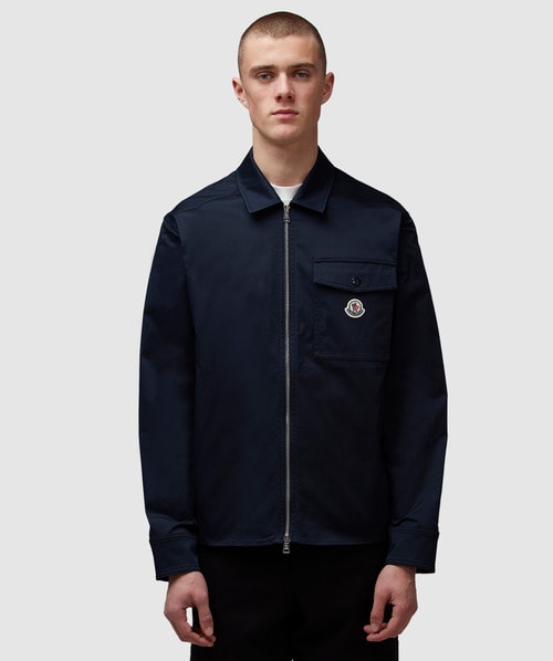 Moncler Cotton Stretch Garbardine Zip-up Shirt Jacket In Navy