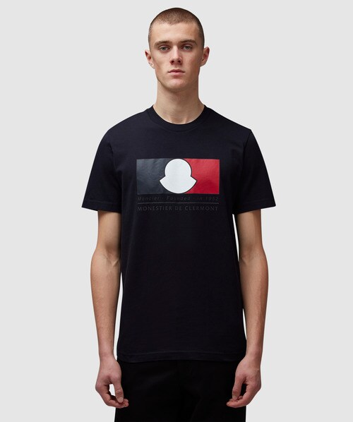 Shop Moncler Tricolour Box Logo T-shirt In Navy