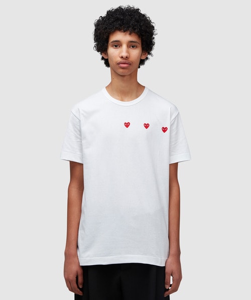 Shop Comme Des Garçons Play Horizontal Hearts T-shirt In White/red