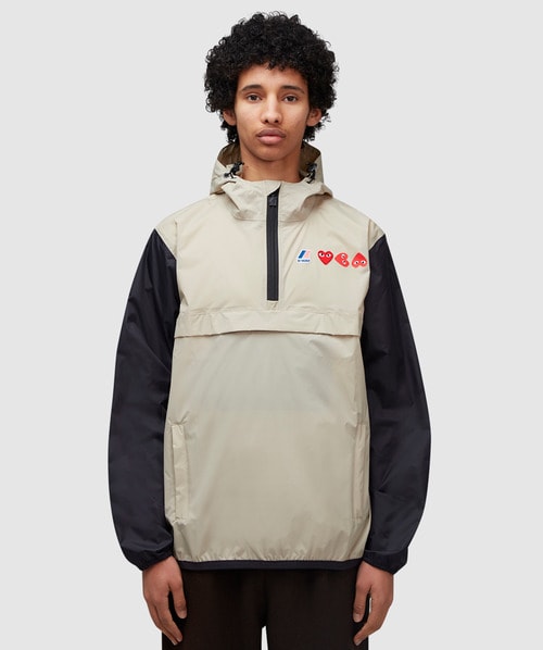 Comme Des Garçons Play K-way Half Zip Hooded Jacket In Beige/black