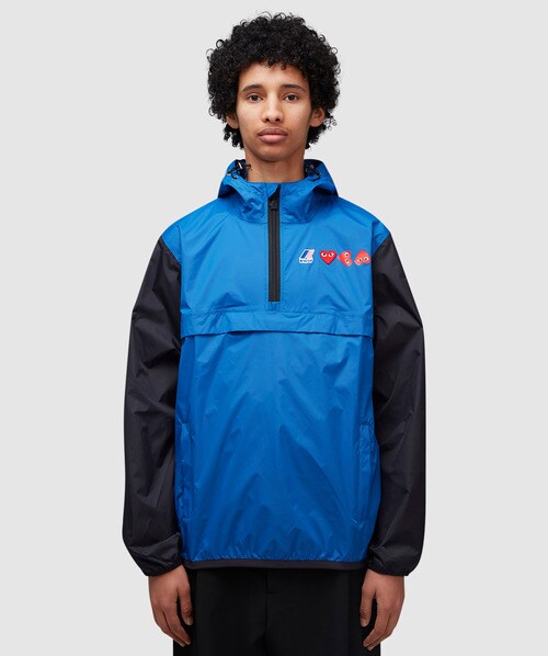 Shop Comme Des Garçons Play K-way Half Zip Hooded Jacket In Blue/black