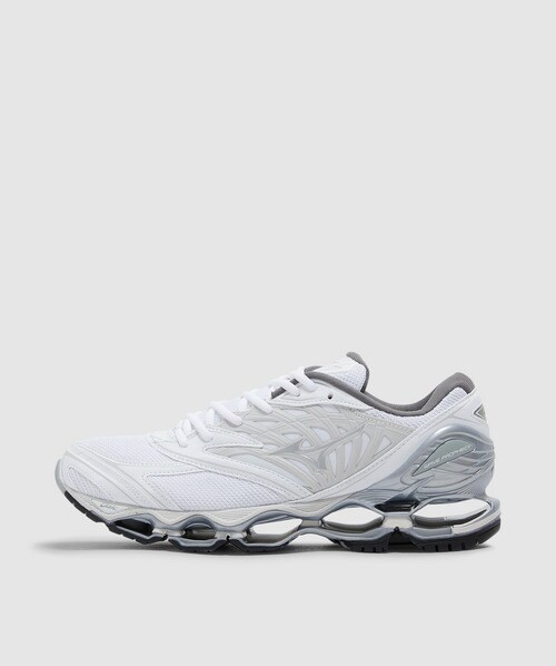 Mizuno Wave Prophecy Ls Sneaker In White/silver/harbor Mist