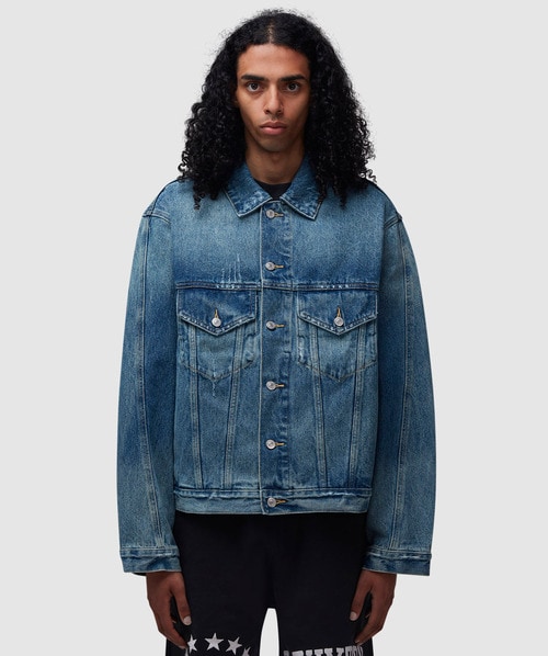 Cole Buxton Cropped Denim Jacket In Blue