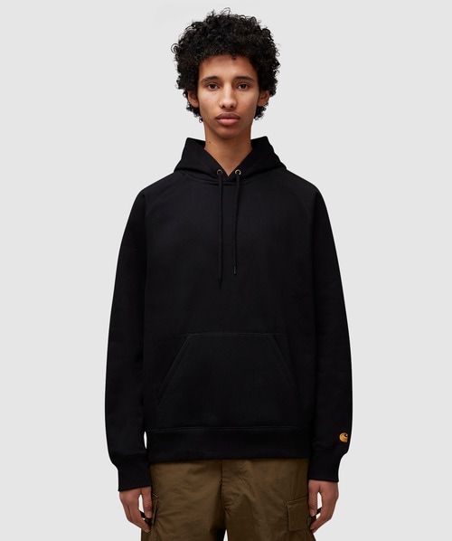 Carhartt Wip Cotton-blend Hoodie With Logo Print In Black / Gold