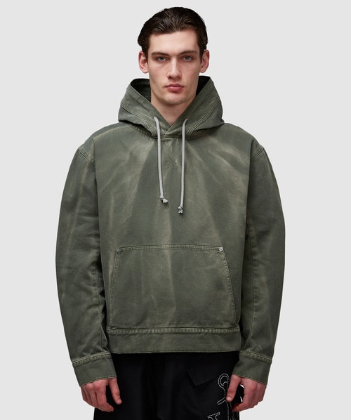 Jw Anderson Green Faded Denim Hoodie In Green