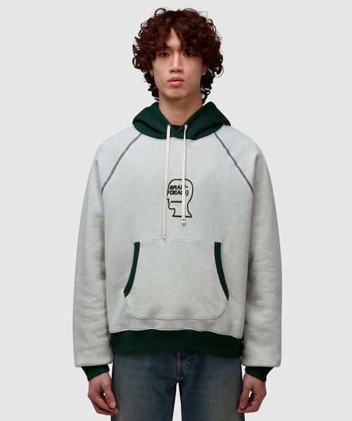 Brain Dead Fleece Logo Raglan Hoodie In Oatmeal Green