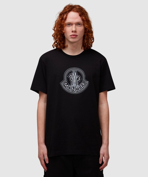 Shop Moncler Embroidered Logo T-shirt In Black