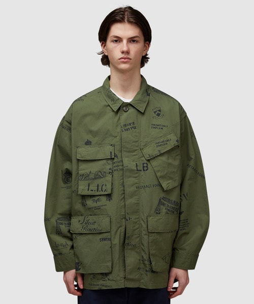 Engineered Garments Bdu Jacket In Olive Graffiti Print