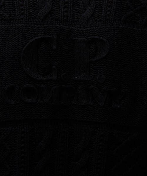 C.P. Company Intarsia logo cable crew knit | BLACK | SEVENSTORE