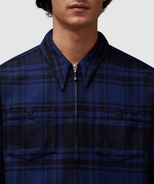 Noah Heavy weight zip up flannel | BLACK/BLUE | SEVENSTORE