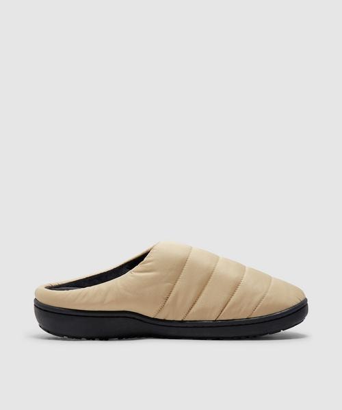 Suicoke Round Toe Faux Fur Slides In Beige