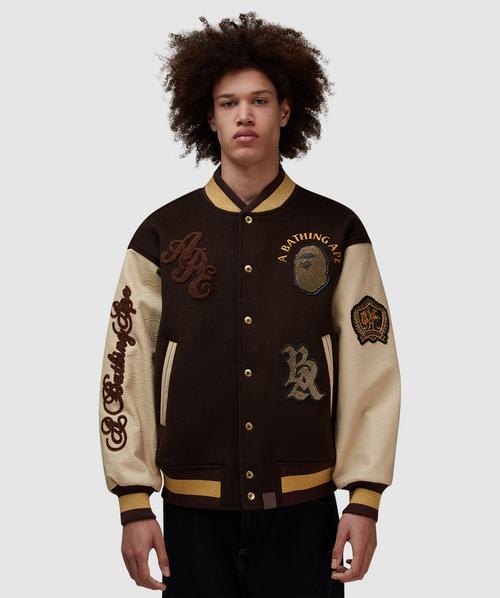 BAPE - A Bathing Ape Line camo varsity jacket | BROWN