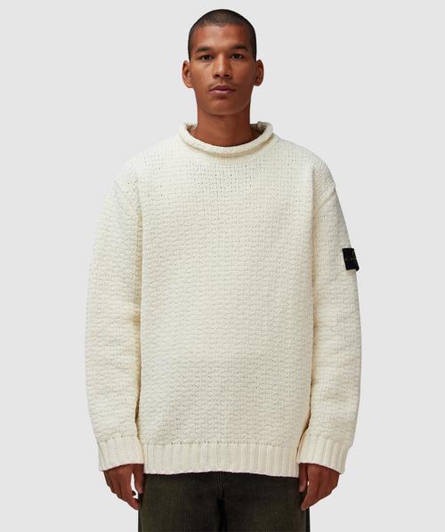 Stone Island Chenille mock neck sweater | IVORY | SEVENSTORE