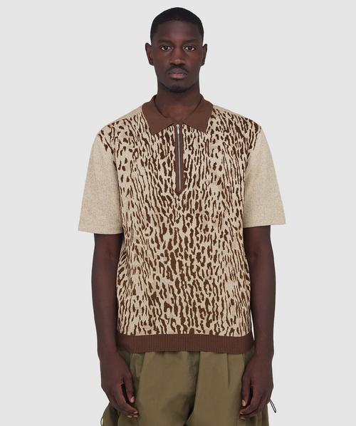 Beams Plus Knit polo born stripe 14G shirt | BROWN | SEVENSTORE