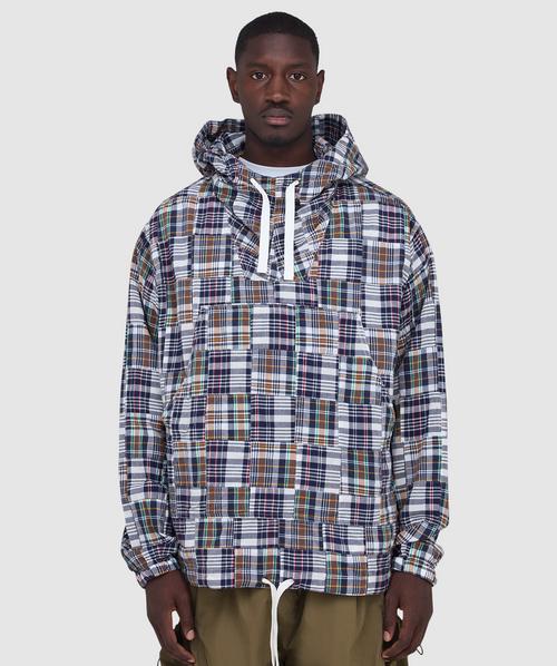Beams Plus Mil patchwork madras smock hoodie | NAVY | SEVENSTORE