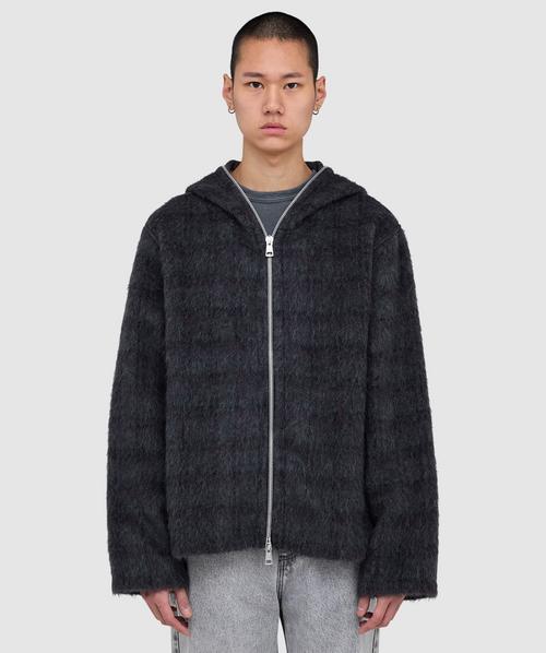 Our Legacy Hairy wool zip hoodie | FUZZED PLUM CHECK HAIRY WOOL